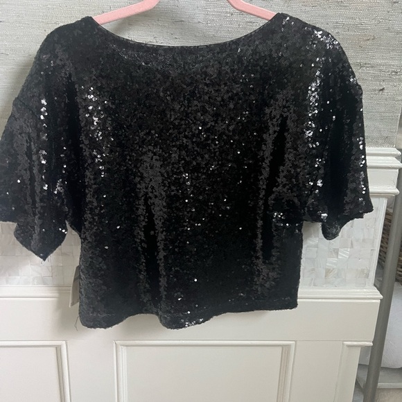 Anthropologie Black Sequin Cropped Tee - Picture 10 of 15